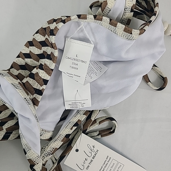 NWT CupShe Halter Bikini Top (M) & Bottoms (L) Set Geometric Browns Sz M&L - Picture 8 of 8